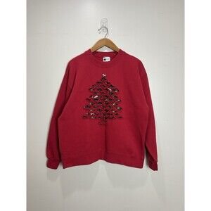 Vintage Christmas Tree Red Sweatshirt Bells Pro Spirit Select Sweats Size XL